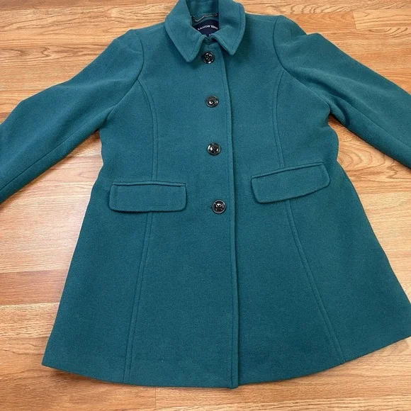 Lands' End Wool Blend Pea Coat Turquoise Women's‎ Size 14P