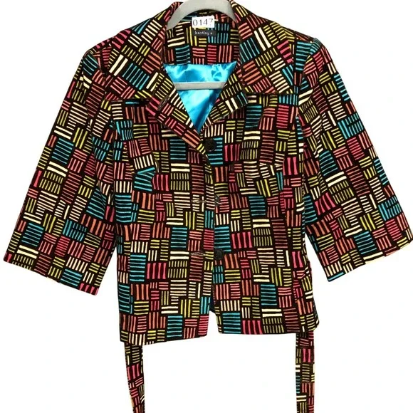 Bentley A Geometric Print Blazer Jacket Women Tie Waist Sz S‎