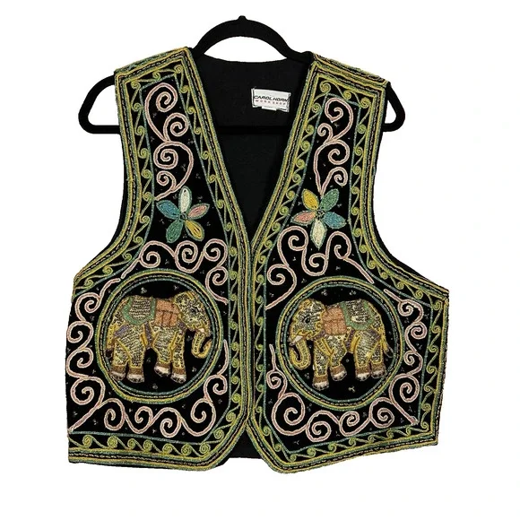 Carol Horn Workshop‎ Vest M/L Vintage Hand Embroidered Elephant Sequined