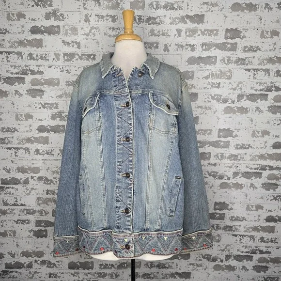 INC International Concepts Women Plus Size Embroidered Denim Jean Jacket Size 3X