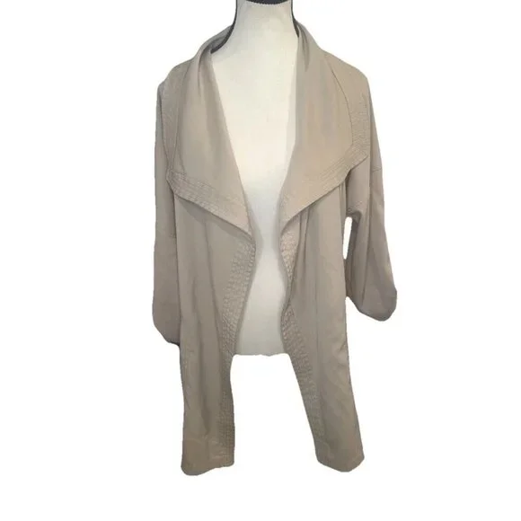 Max Studio Beige Tan Drop Shoulder Roll‎ Tab Sleeve Open Front Jacket Cardigan-M