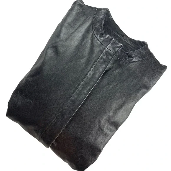 Wilsons Leather Pelle‎ Studio Black Leather Jacket Stand Collar Zip Womens Large