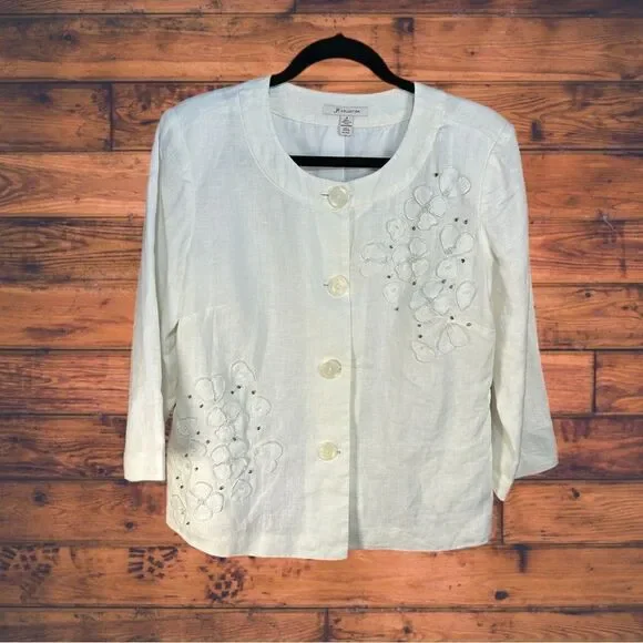 5‎ for $25🔥JM Collection White Linen Button Front Shacket Shirt Jacket Size 8