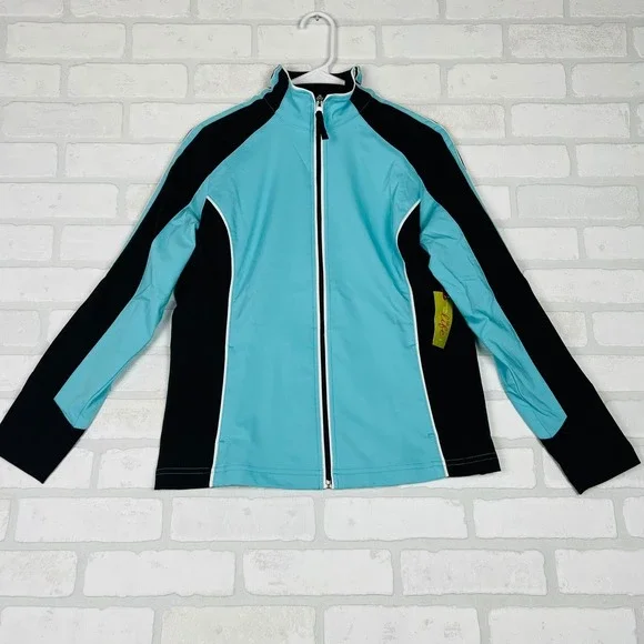 Made For Life Womens Petite Small Aqua Black Full Zip Athletic Jacket NWT‎