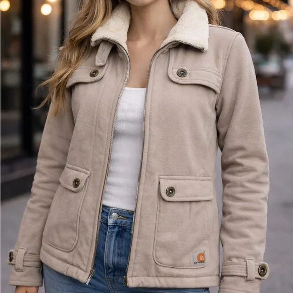 Carhartt For Women Jacket XS Beige‎ Sherpa Collar Y2K Vintage Workwear