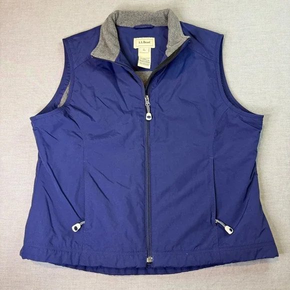 L.L. Bean Full Zip Fleece‎ Lined Vest Womens Large Blue Excellent 228950