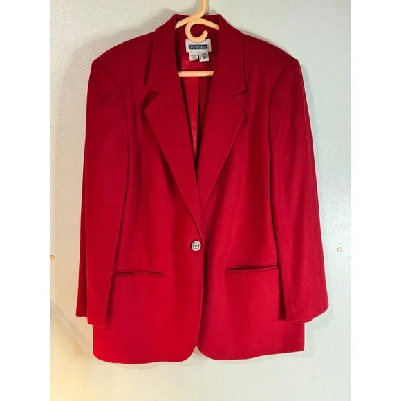 Prophecy Red 100% Wool Blazer Jacket Size 14 Single Button Lined‎ Career VTG