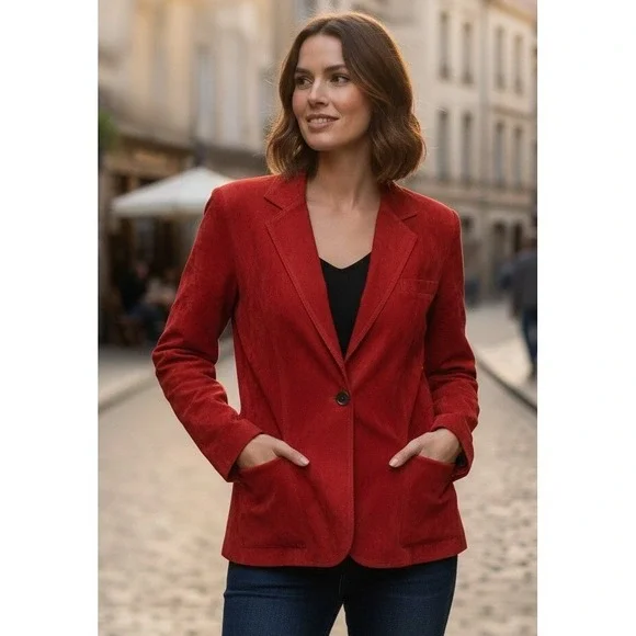 Vtg Dorby Casuals Blazer Jacket Womens 13/14 Red Suede One Button Western Grunge