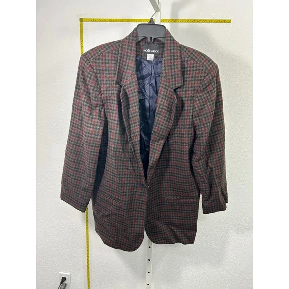 Sag Harbor Vintage Plaid‎ Blazer Burgundy Green Navy Blue Size 16 Jacket Lined
