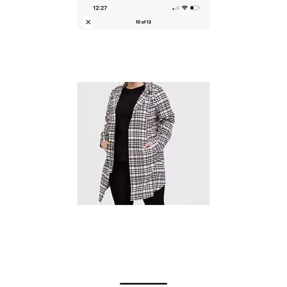 Torrid Plaid‎ Hooded Shirt Jacket White Pink Black Snap Front Plus Size