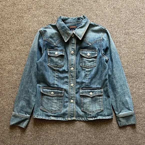 Vintage‎ Gap Blue Denim Jean Jacket Women’s Small Western Rodeo Snap Close Y2K