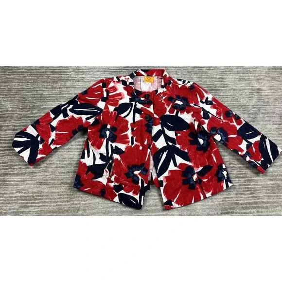 Ruby Rd Jacket Womens 10 Multicolor Cropped‎ 3/4 Sleeve Cotton