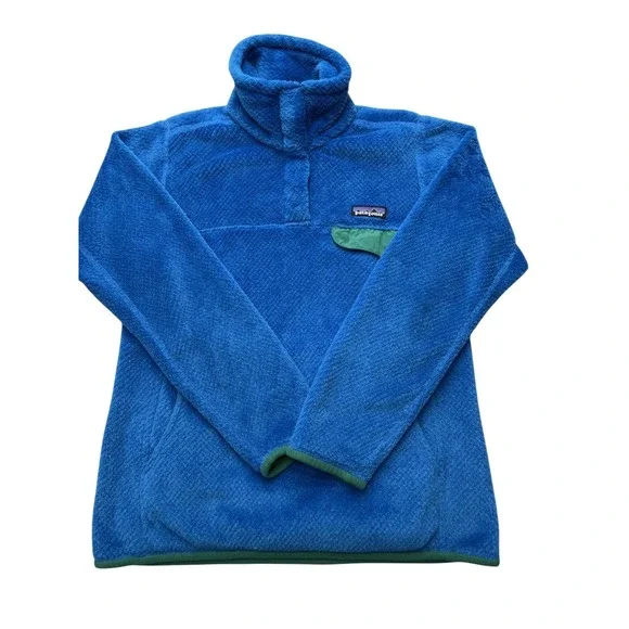 Patagonia Fleece Jacket Womens XS Blue Snap Pullover High Pile Thermal Pockets
