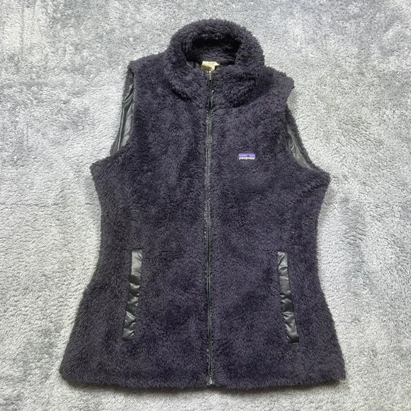 Patagonia Los Gatos Deep Pile Vest Womens M Purple Full‎ Zip Reversible Pockets