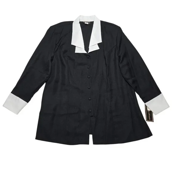 Vintage Intriguing Threads Blazer Womens Plus 3X Black‎ White Jacket Old Money