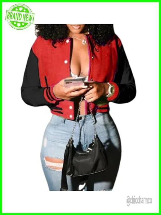 Cropped Bomber Jacket Varsity Button Down Baseball Coat Streetwear