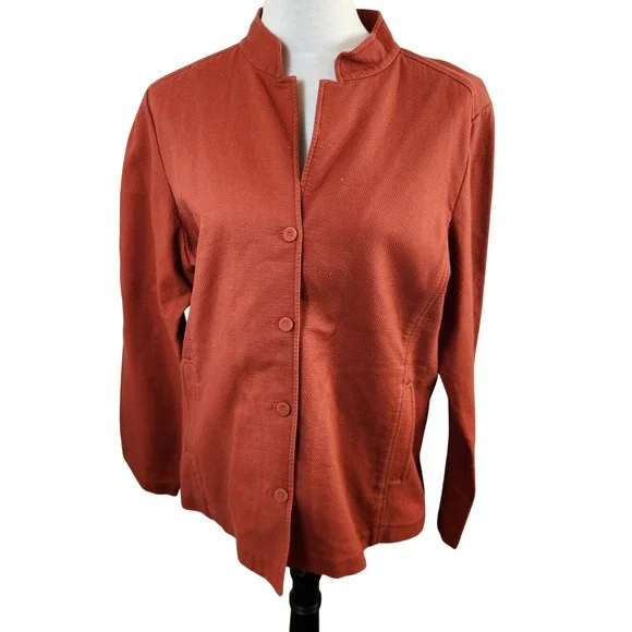 Eileen Fisher‎ Red Orange Textured Knit Blazer Jacket Women's Size L
