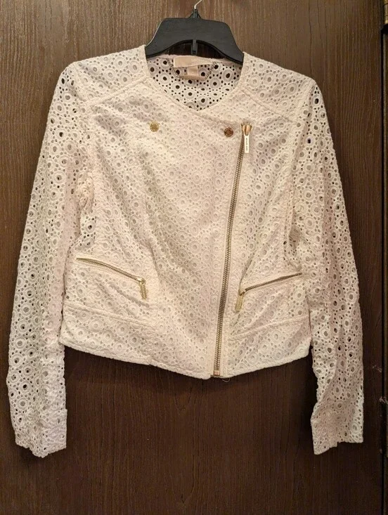 Michael Kors Sz-4 Women White Eyelet Zip Jacket