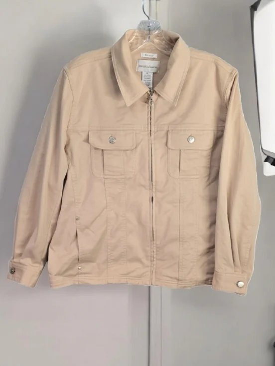 Draper's & Damon's Jacket Women's Size LP Beige‎ Zip-Front Long Sleeve Pockets