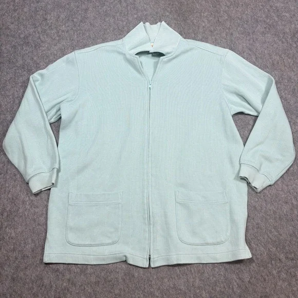 Tolbots Sweater Jacket Women's Size Medium Light Blue‎ Full-Zip Pockets Vintage