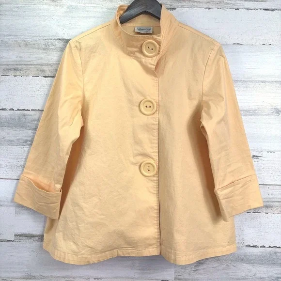 Coldwater Creek Womens Yellow Mandarin Collar 3/4‎ Sleeve Button Front Jacket L