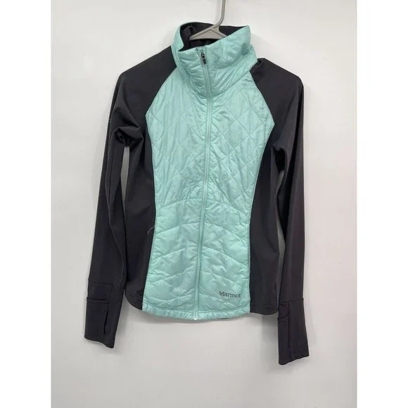 Marmot Women's Quilted Lightweight Full Zip Jacket Mint Green‎ Charcoal XS
