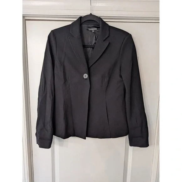Eileen Fisher Petite Black Viscose Silk Blend‎ Single Button Blazer Jacket small