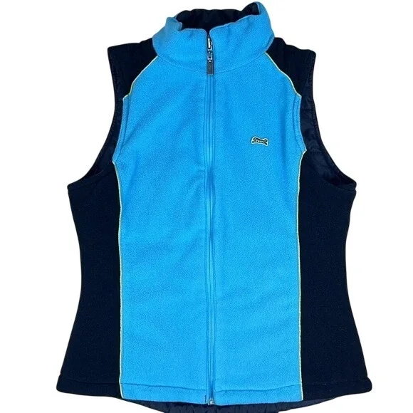 Le Tigre Y2K‎ Unisex Reversible Puffer Fleece Vest Black Blue Lime Green Size M