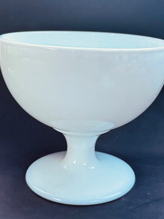 Vintage Milk Glass Pedestal Bowl — Minimalist Home Art Accent