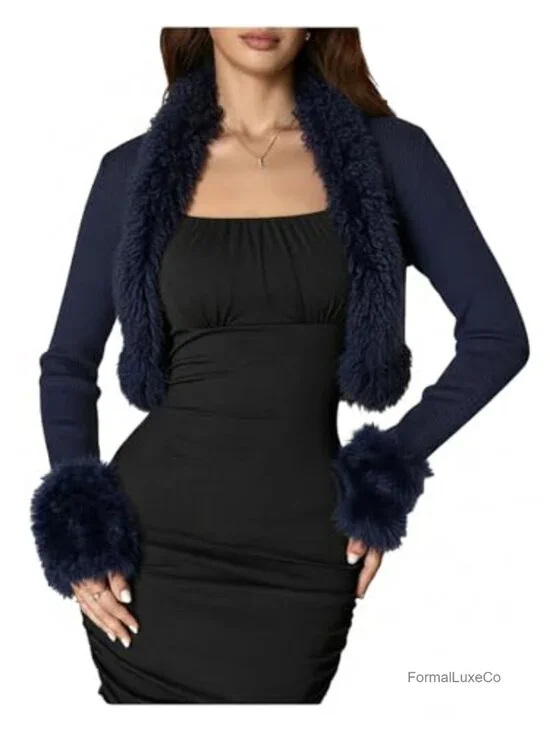 Faux Fur Fuzzy Coat Open Front Party Crop Jacket