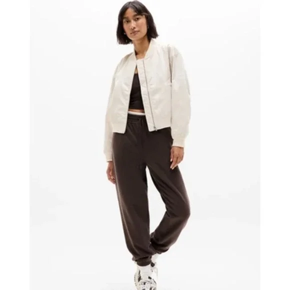 Athleta Bomber Jacket Women Large Tall White Full Zip Windbreaker Lined Athletic