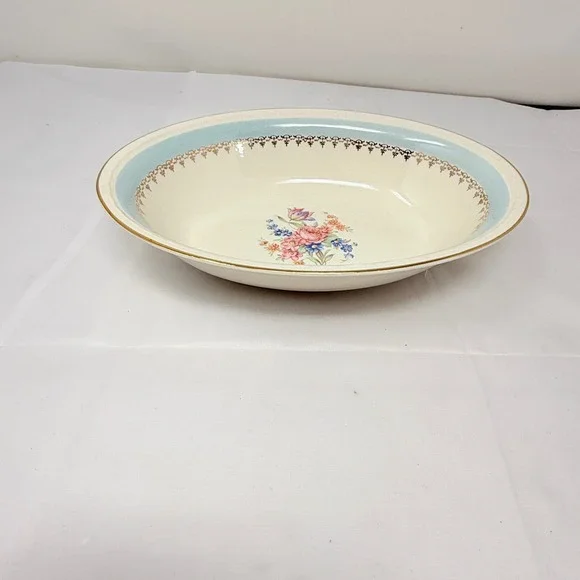 Homer Laughlin Eggshell Georgian Oval Vegetable Bowl Blue Gold Floral 9 1/4