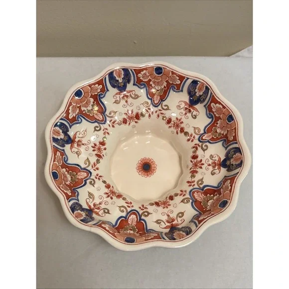 Vtg De Porceleyne Fles Delft Imari Style Scalloped Fruitschaal Bowl 8.5