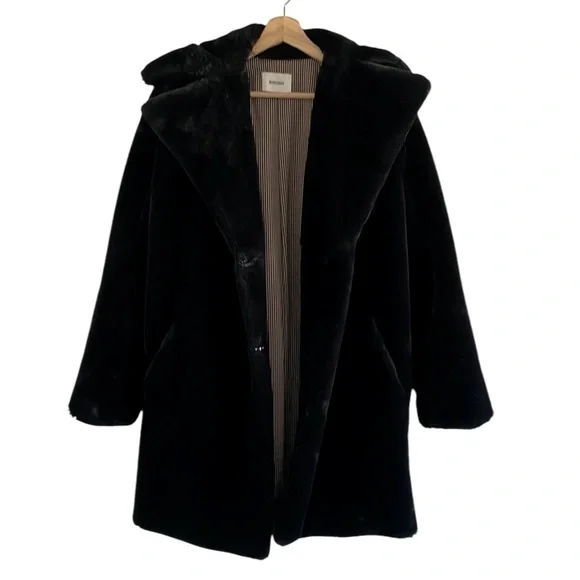 Nanushka Faux Fur Coat Longline Quiet Luxury Medium‎ Oversized Lined Black