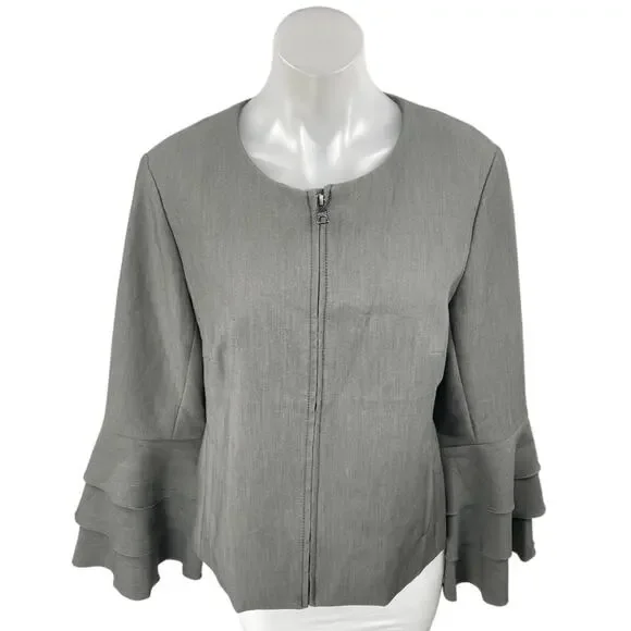 NEW Banana Republic Gray Bell Long Sleeve Zip Up Blazer Coat Jacket Size 10