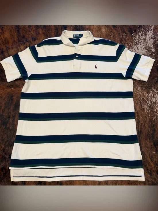 Vintage Polo Ralph Lauren Multi-Color Striped Polo Shirt Green Blue Men Sz XXL