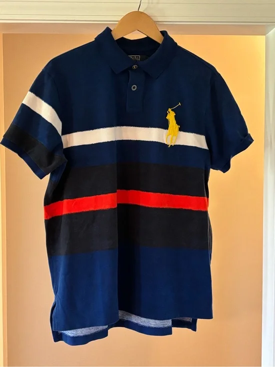 Ralph Lauren Navy Polo with Red, White & Yellow Details Rugby R-35