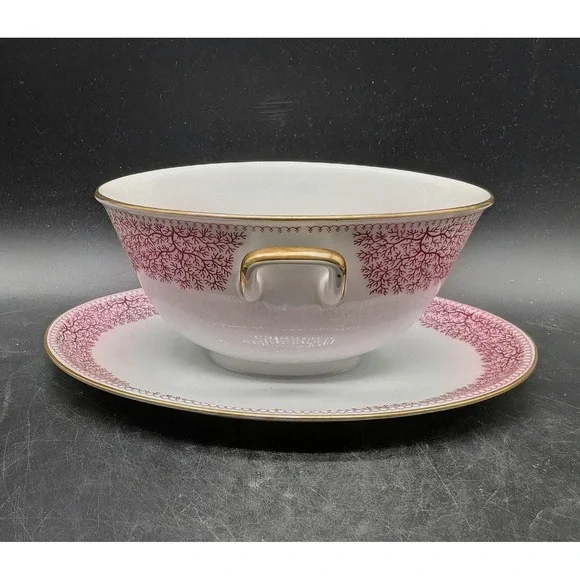 Furstenberg‎ Park Lane Old Brunswick Gravy Boat Attached Underplate Germany Gold