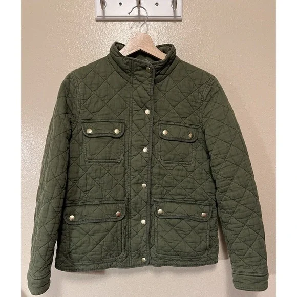 J.Crew‎ Cotton Quilted Downtown Field Jacket in Olive Green Women's Size Medium