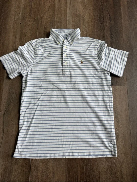 Ralph Lauren White Polo with Light Blue Stripes Knit Oxford Men’s Size Medium