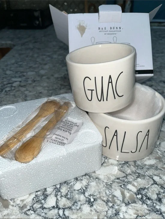 Rae Dunn Cream 'GUAC' & 'SALSA' Ceramic Dip Bowls