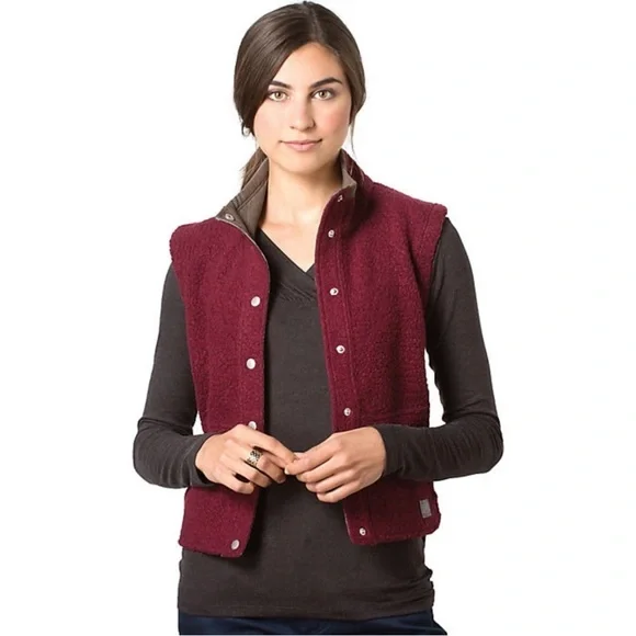 Toad&Co Sheridan Sherpa Wool Blend‎ Burgundy Fleece Vest Size XL