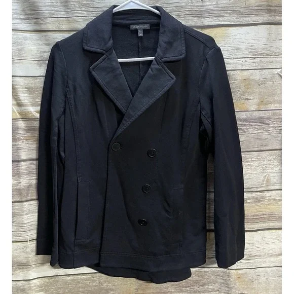 Eileen Fisher Women's XS Cotton Stretch‎ Knit Blazer Jacket Black EUC Business
