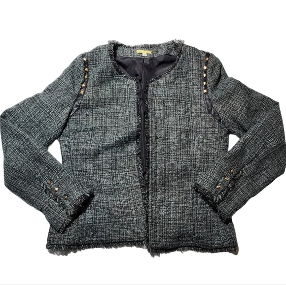 Gianni Bini Black and Teal Green Tweed Blazer Size Medium
