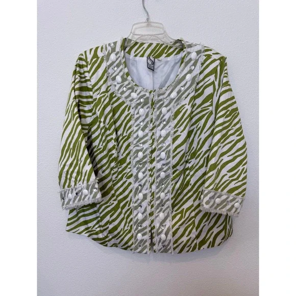 Silk Land Women's Green Zebra Blazer Short Embellished‎ XL