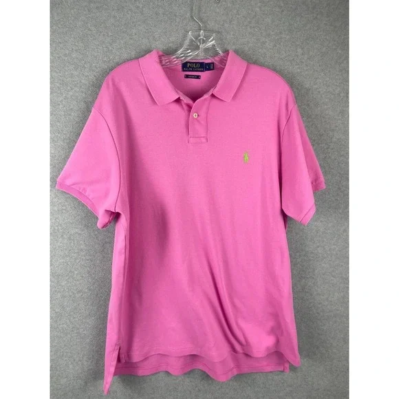 Polo Ralph Lauren Polo Shirt Mens L Pink Green Pony Short Sleeve Preppy‎ Casual