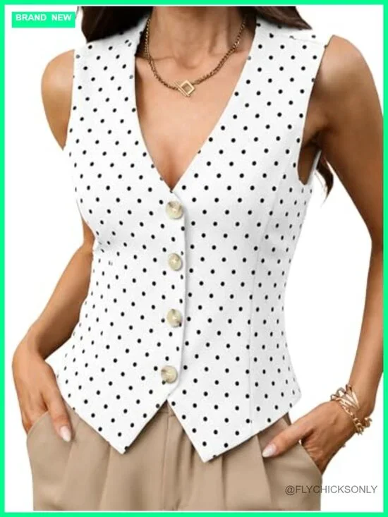 Women's High Stretch Knit Vest Sleeveless V-Neck Button Down Business Casual