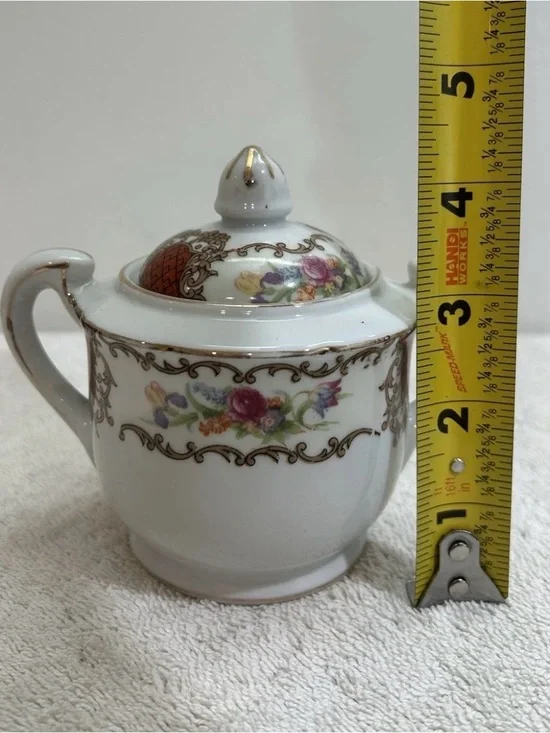 Vtg Kutani Lidded Sugar Creamer Fine Porcelain Baroque Panels Chintz Floral