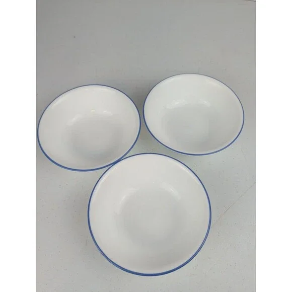 Lot of 3 Vintage Corelle White w/Blue Rim Blue Line 6.25” Cereal Soup Bowls