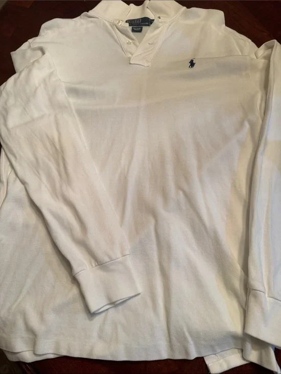 Ralph Lauren White Long-Sleeve Polo with Navy Pony